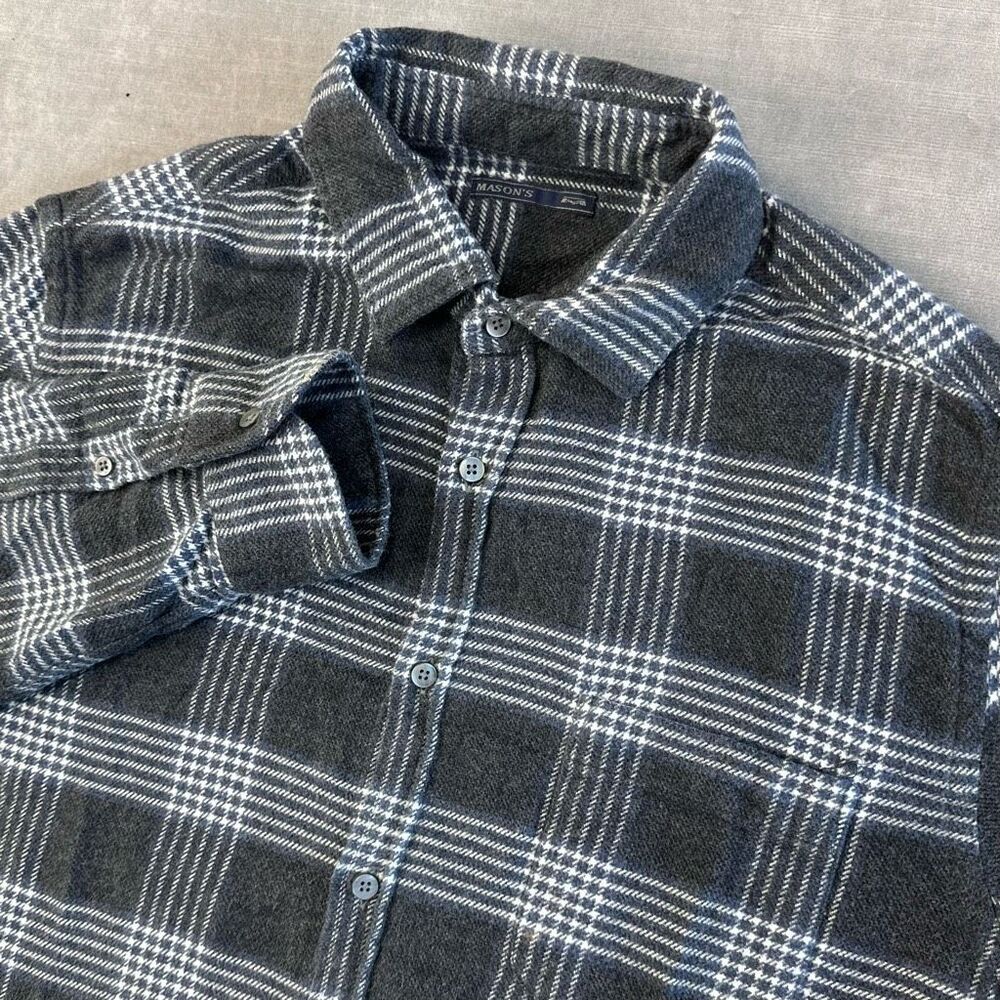 MASON'S Shirt Mens XL Grey‎ Buffalo Plaid Long Sleeve Flannel Button Up Portugal